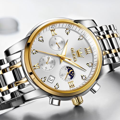 Image of OLEVS Mens Watches Chronograph Luxury Dress Moon Phase Stainless Steel Male Wrist Watch
