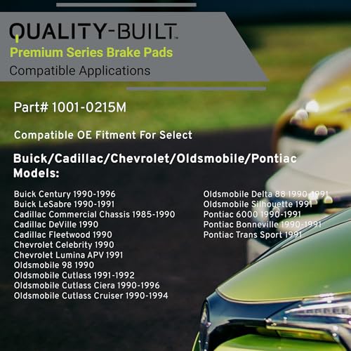 Image of QUALITY-BUILT Front Semi-Metallic Brake Pads, Premium 1001-0215M, Compatible with 1985-1996 Buick /Cadillac /Chevrolet /Oldsmobile /Pontiac (6000,98,Bonneville,Celebrity,Century,Commercial Chassis)