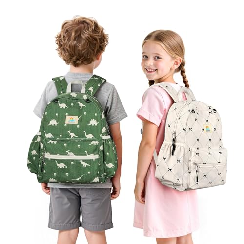 Image of STEAMEDBUN Corduroy Kids Backpack for Girls and Boys 5-8: Girls Backpack for Elementary Kindergarten - 15 inch Cute Backpacks for Kids - Bow