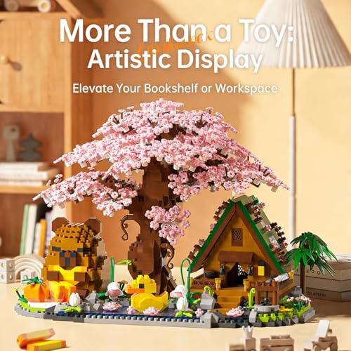 Image of SKY LINE OCEAN Capybara Cherry Blossom Bonsai Tree House Building Set, 2280+ PCS Micro Mini Blocks, Cute Animal Sakura Cabin DIY Kit, Desk Decor Craft Toy for Ages 14+ | 5 Year Structural Warranty
