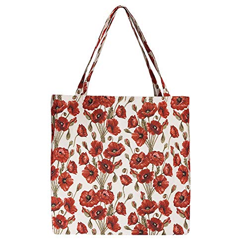 Tapisserie Siganre Sac de Courses, Sacs à provisions réutilisables, Sac en tiss, Tote Bag avec des Motifs Floraux (Coquelicot)