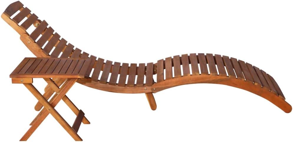 Portable Recliner, Folding Pool Lounge Chair, Patio Sun Lounger, for Easy Storage and Transport,Solid Acacia Wood Brown,with Table (Brown 72.4" x 21.7" x 25.2" (L x W x H))
