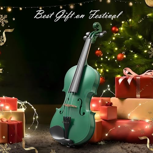 Image of 4 /4 Full Size Beginner Violin, Acoustic Fiddle Set for Adults, Teens, and Students (Age 12+), with Case, Bow, Bridge, and Rosin (Green)