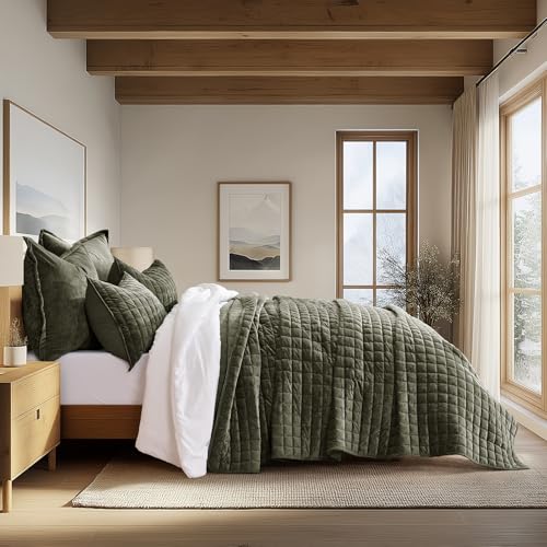 image for RECYCO Luxury Velvet Quilt Set Full Queen Size, Lightweight Velvet Com