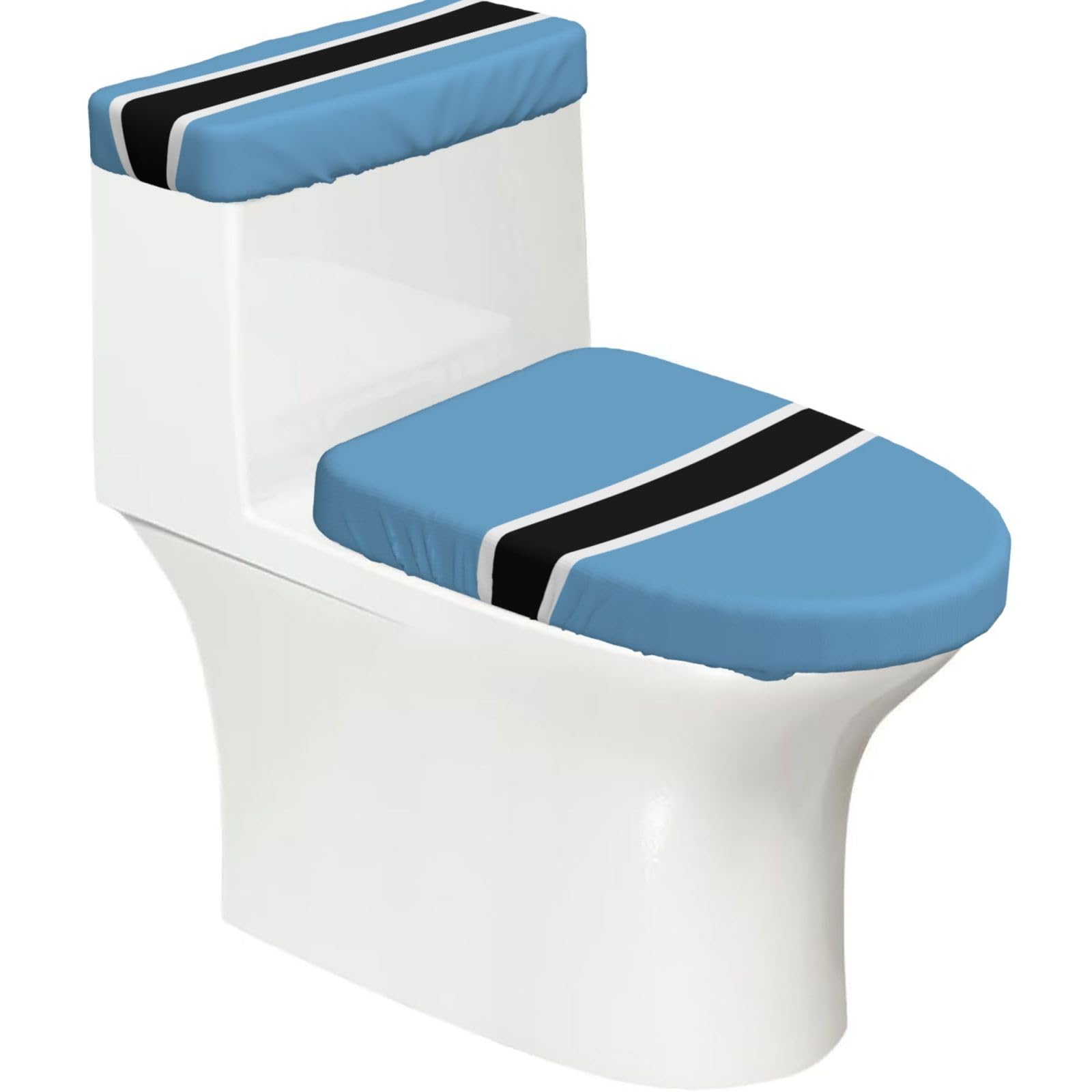Flag of Botswana Elastic Toilet Cover Set of 2-Stretchy Lid and Tank Covers for Bathroom, Soft Washable U Shape Toilet Decor