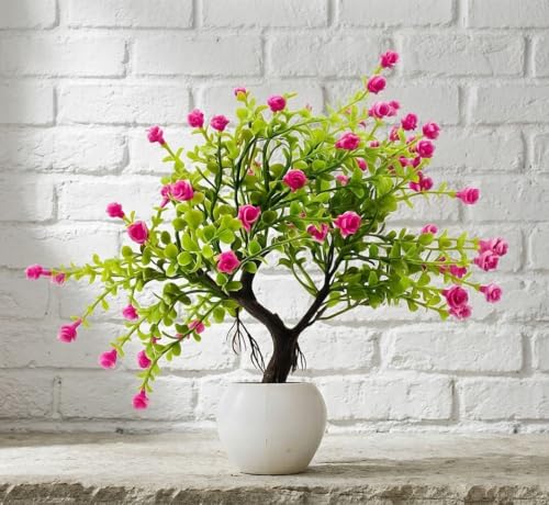 Image of Artificial Pink Flower Bonsai Plant In White Pot , Faux Plant For Home Decoration , Living Room Decoration , Indoor Plant , Flower Pot For Garden , Tabletop Decor , Gift Item , Indoor & Outdoor Decor