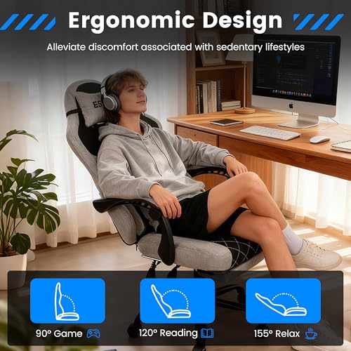 Image of Gaming Chair, Ergonomic Computer Chair with Footrest and Lumbar Support, Height Adjustable Office Chair with 360 Swivel Seat and Headrest (Grey)