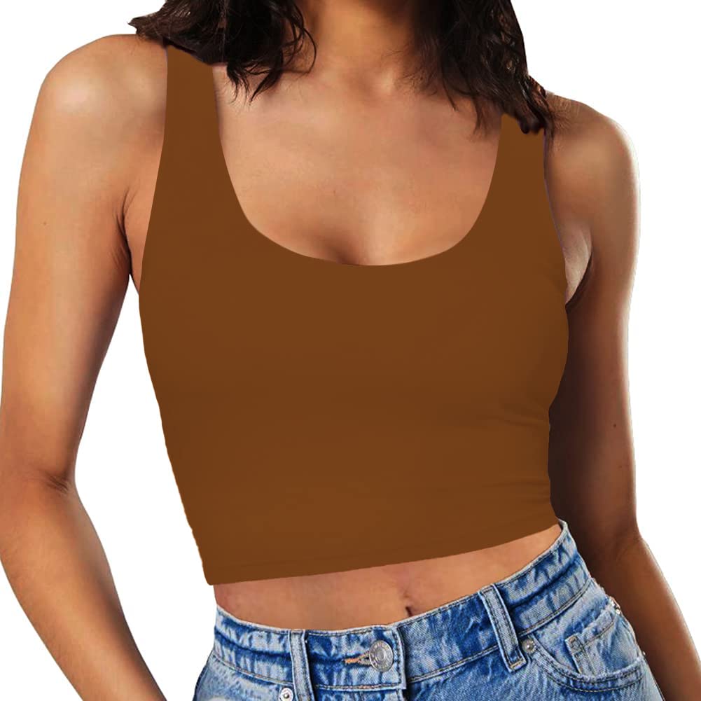 Sexy bauchfreie Oberteile für Damen, ärmellos, doppellagiger U-Ausschnitt, bauchfreies Tanktop