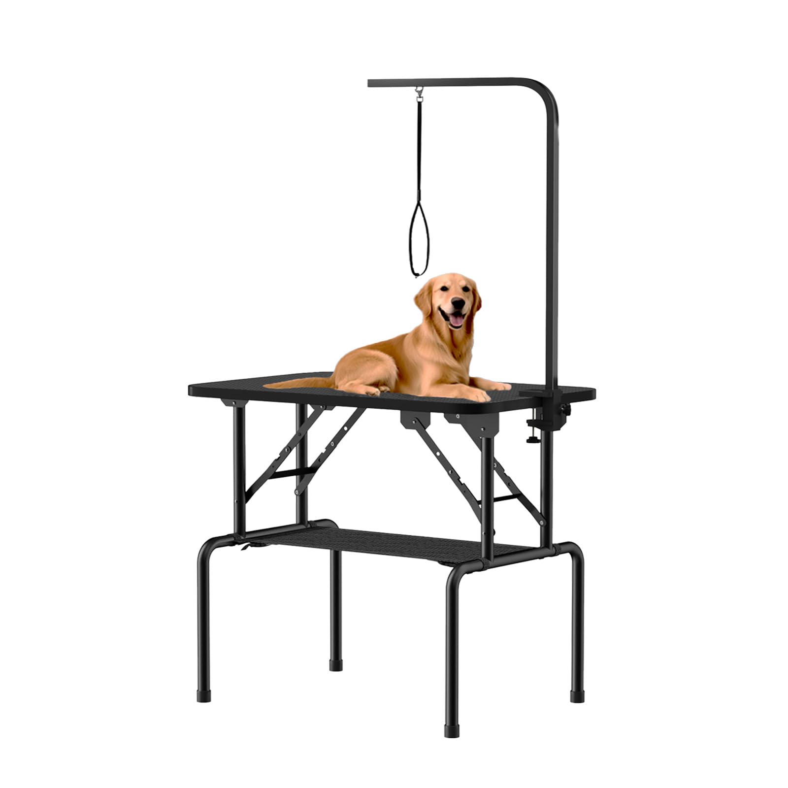 Hebetler 32 Inch Foldable Dog Grooming Table with Adjustable Arm, Nooses & Storage Basket - Non-Slip Pet Grooming Station for Dogs & Cats - Supports