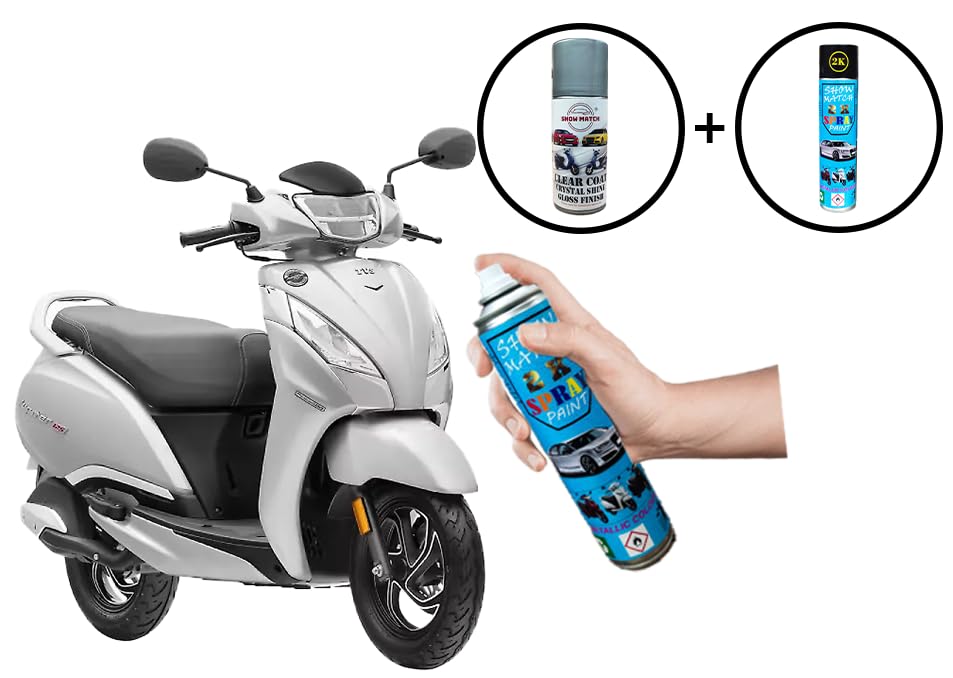 Image of Show Match 2k Scooter Spray Paint + Clear Coat compatible with (TVS Jupiter 125) (Pristine White)
