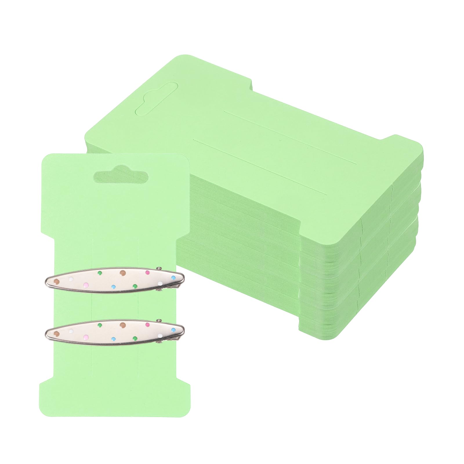 PATIKIL 200Pcs Hair Clip Display Cards, 4.5"x2.6" Kraft Paper Hair Bow Clips Holder Card Rectangle Cardboard for Barrette Headband Jewelry Accessory Organizing Selling, Green