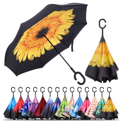 LLanxiry Inverted Umbrella, Windproof Reverse Umbrella with C‑Shaped Handle,...