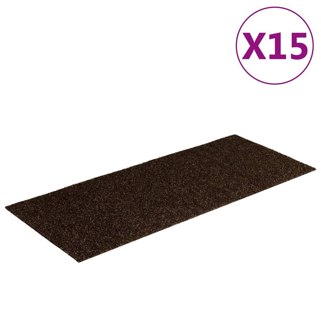 Lot de 15 tapis d'escalier autocollants, 60 x 25 cm, marron