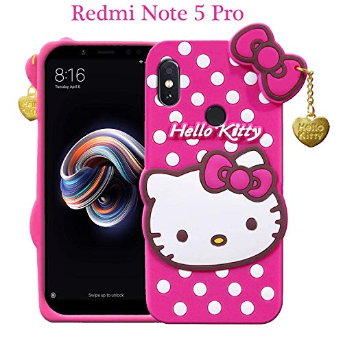 Image of Unirock Hello Kitty Back Case Cover for Redmi Note 5 Pro| 3D Cute Hello Kitty Case |Soft Silicone Rubber Back Cover with Pendant Kitty Cover for Redmi Note 5 Pro (Pink)