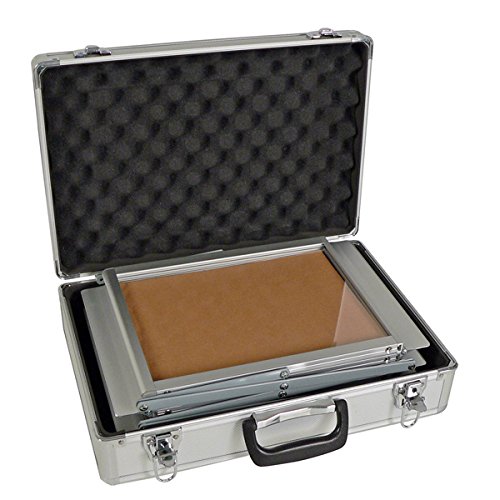 Prospektständer FALTBAR 6 x DIN A3 aus ALU/ACRYL. Inkl. ALU-TRANSPORTKOFFER. Bodenprospektständer Falt-Prospektständer silber Hochformat
