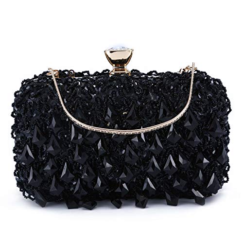 UBORSE Women Clutch Wedding Purse Rhinestone Crystal Beaded Bags Cocktail Party Bridal Prom Handbag for Women (Black)