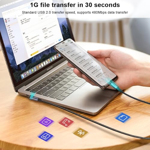 Image of Verilux 9.8FT Right Angle C Type Charger Cable, PD 100W Type C Cable Fast Charging, 480Mbps Data Cable C Type Fast Charging, Nylon Braided USB C Cable for iPhone 17 /16 /15, Galaxy 25 /24