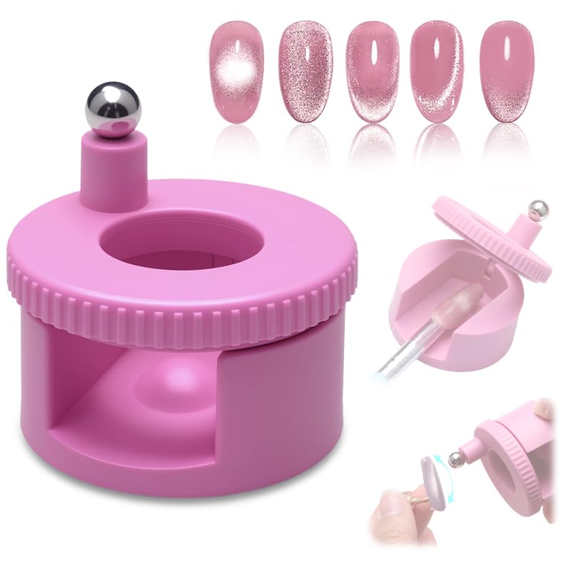 Rotating Cat Eye Magnet for Nail Polish, 360°Automatic Cat Eye Magnet Tool with Strong Magnet for Cat Eye Gel, Glass Bead Nail Magnet, Magnetic Nail Tool for DIY Nail Art & Salon Use (Pink)