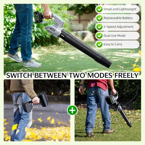 Image of Cordless Leaf Blower, 680 CFM High Power Battery Powered Leaf Blower with 2 Batteries & Charger, 5-Speed Variable Control, Lightweight Handheld Design for Yard, Driveway, Patio, Garage