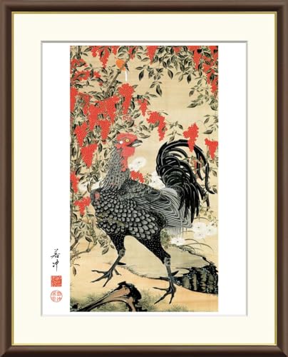 10年保証 絵画 版画 南天雄鶏図 伊藤若冲 手彩仕上 高精細巧芸画 F6