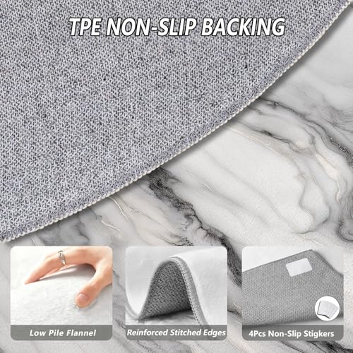 Tapete redondo de mármol lavable 5ft gris y blanco miniatura 6