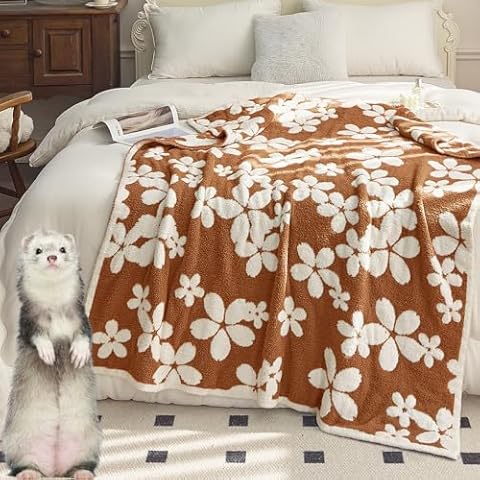 Brnabiou Knit Twin Coffee Blanket Cherry Blossom Pattern Blanket Knitted Fluffy Shaggy Luxury Microfiber Cozy Warm Super Soft Plush Travel Camping Blanket for Couch Bed Sofa (Coffee, 60"X80") Cover