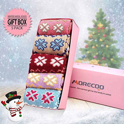 Image of MORECOO Socks for Women - Christmas Gifts for Women - Stocking Stuffers - Thick Wool Soft Warm Cozy Crew Womens Socks