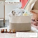 Goodpick Woven Storage Basket, Cotton Rope Basket for Dog Toys, Books, Stylish Gift Basket with Handles, 13 x 10 x 9 Inches Square Baskets for Organizing, Brown and White - Image 2