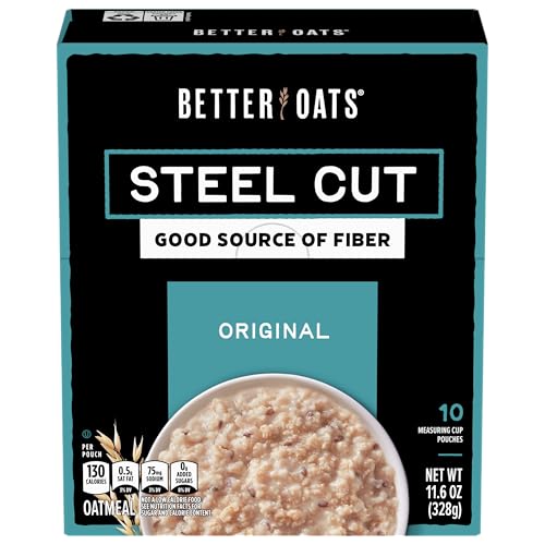 Image of Better Oats Steel Cut Instant Oatmeal Packets, Original Flavor with Flax Seeds, Quick-Cooking Breakfast, Box of 10 Pouches (Pack of 1)