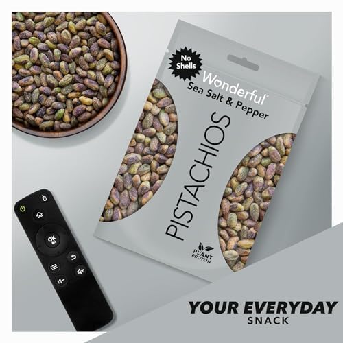 Miniatura 6 de Wonderful Pistachios Sin cáscaras, nueces con sabor a sal marina y pimienta, bolsa resellable de 11 onzas, aperitivos de proteínas, sin gluten,