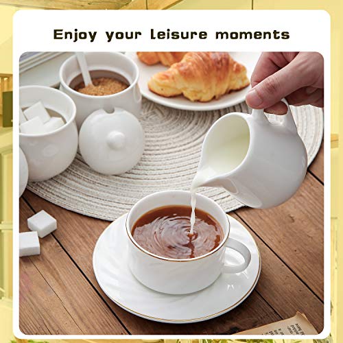 image for WUHOSTAM Ceramic Creamer and Sugar Set 3 Pack,White 8 Ounces 2 Pcs Sug
