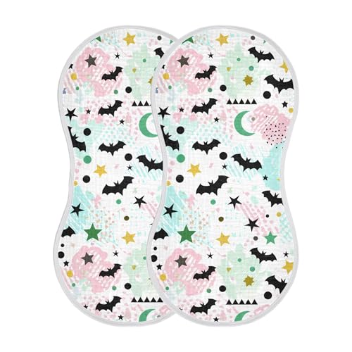 xigua Bats Muslin Baby Burp Cloths Set of 2, Super Soft & Absorbent Burping Rags, Cotton Burp Clothes Shower Gift for Newborn, Baby Girls and Boys2