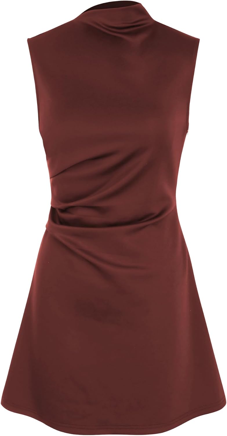 CIDER Turtleneck Sleeveless Ruched Mini Dress