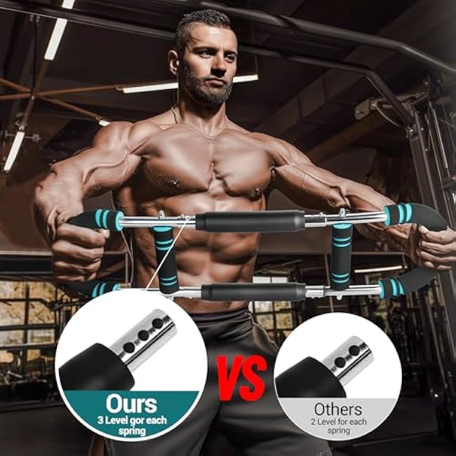 2025 Upgraded 9 Resistance Levels£¨20-140LBS£© Adjustable Twister Arm Trainer with 4 Springs & Workout Poster ¨C Chest Trainer, Arm Trainer, Chest Exerciser for Men, Compact Chest Workout Equipment