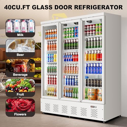 Image of 59'' W Commercial Refrigerators with 3 Glass Door, 40 Cu.Ft Beverage Refrigerators Commercial Fridge Upright Cooler with Soft LED Light and 15 Adjustable Shelves for Restaurant Stores