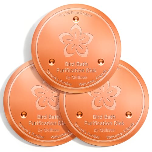 Image of Mellbree 3-Pack Bird Bath Copper Disc, 0.6mm Reinforced 99.99% Pure Copper Cleaning Disk with Triple-Point Support for Physical Safe Clean Water All-Season (Flower)