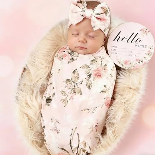 Image of Galabloomer Newborn Receiving Blanket Headband Set Baby Flower Swaddle