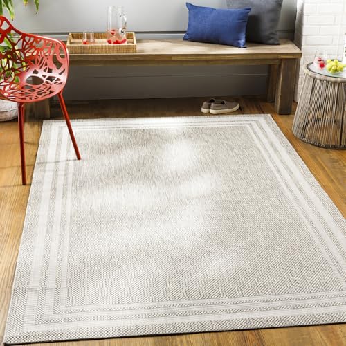 Livabliss Geometric Outdoor Rug - Indoor Outdoor Rug Large, Colos 160x230 cm - Patio Rugs, Decking, Outdoor Carpet - Boho Colourful Garden Rugs, Patterned, UV Weather, Stain Durable, Grey, Beige,Taupe