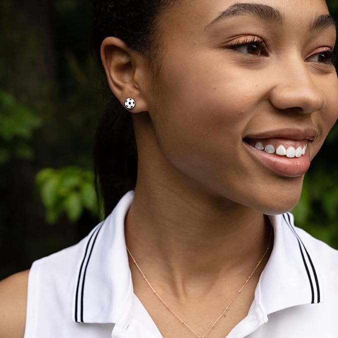 Sterling Silver Sports Earrings Baseball Football Soccer Volleyball Basketball Stud Earrings Half Ball Earrings Athletes Earrings Fan Gift Prize Sports Jewelry Gift for Women Men Player Lover4