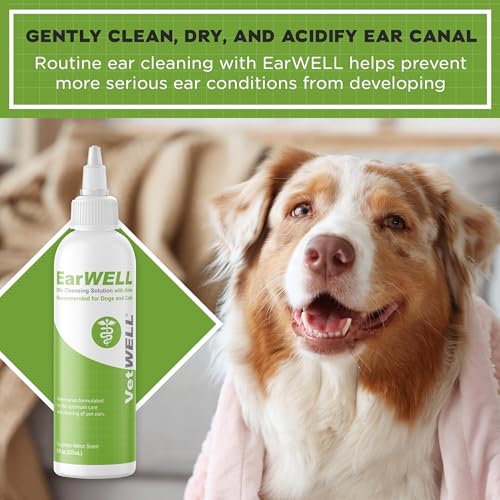 VetWELL Ear Cleaner for Dogs and Cats - Otic Rinse for Infections and Controlling Ear Infections and Odor in Pets - 8 oz (Cucumber Melon)