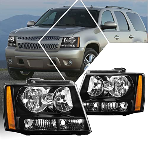 PM PERFORMOTOR Compatible with Chevy Tahoe/Suburban 07-14 Headlights Assembly,Black Housing Amber Corner Headlamps