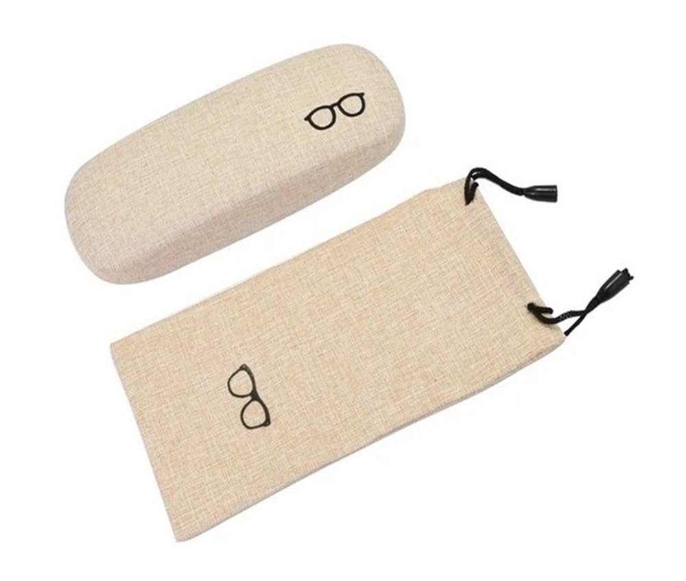 Amibvzhang Hard-shell Fabric Glasses Case With Storage Pouch Chain Cleaning Cloth Linen Protective Reading Organiser With Plush Lining(Coffee)