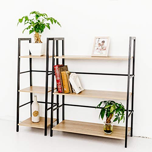C-Hopetree Ladder Shelf Bookcase - 3 Tier Corner Display Bookshelf - Black Metal Frame