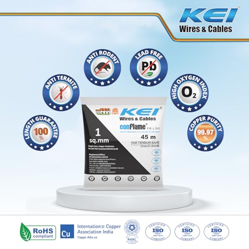 Image of KEI CONFLAME FRLSH 1 sqmm 1 Core Copper Heat Resistant Flame Retardant Low Smoke & Halogen - Lead Free House Wire for Domestic & Industrial Electrical Wiring (Black, 45 Meters)