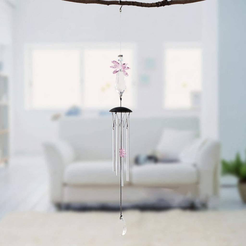 Carillon a Vent pour Maison Tige en Aluminium Cristal Carillon Éolien Décoration De La Maison Tenture Murale Créative Fille Cadeau Maison Pendentif Décoration Décoration Intérieure(Rosa)
