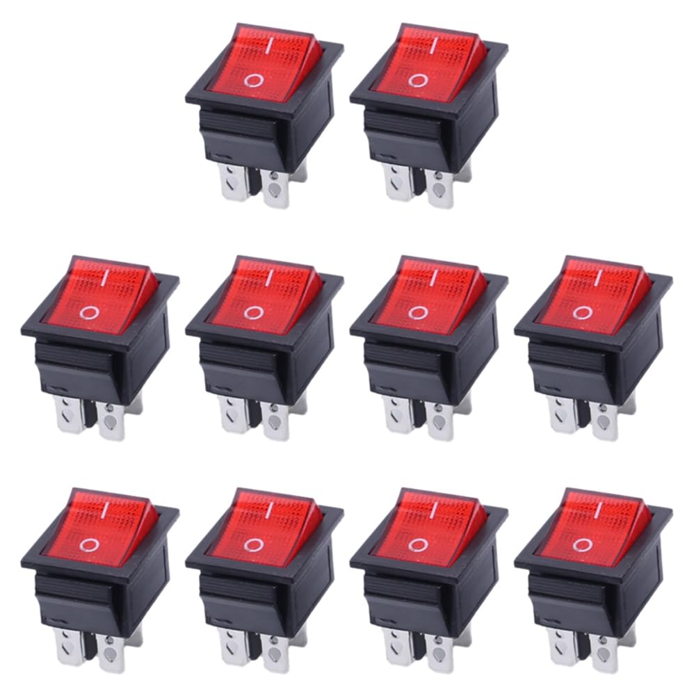 Jnchdghwa As Shown Rocker Switch Kcd4 10Pcs 6 Pins 16A/250V Red Light Indicator, 2 Position Toggle Switches