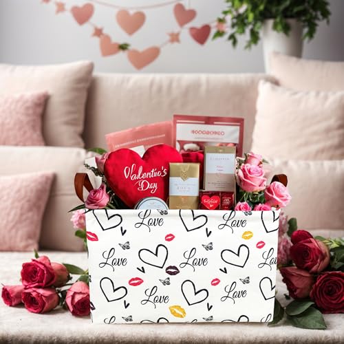 Image of Valentine's Day Basket Gift for Empty Cute Heart Large Storage Bin for Kid and Baby Room Decor (Lips Love)