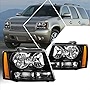 PM PERFORMOTOR Compatible with Chevy Tahoe/Suburban 07-14 Headlights Assembly,Black Housing Amber Corner Headlamps