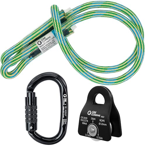 GM CLIMBING Micro Prusik Minding Pulley 25kN CE UIAA Certified 12mm Single Pulley Mobile Side Plates for Arborist Rigging Climbing Rescue