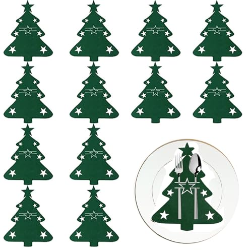 ARROMI 12 Stück Bestecktasche Weihnachten, Besteckhalter Weihnachten Filz, Bestecktasche Filz Weihnachten, Gabeln Löffel Geschirr Besteck Taschen...
